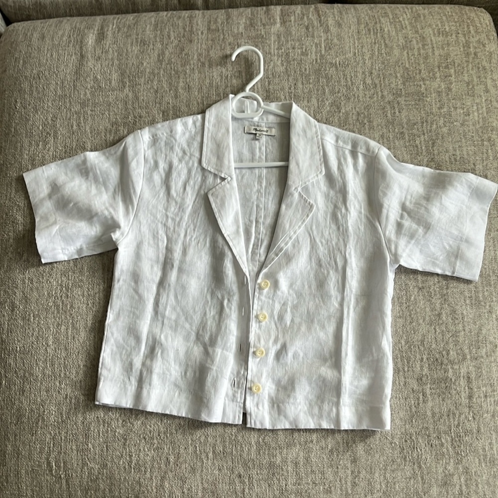 Madewell white linen button down shirt